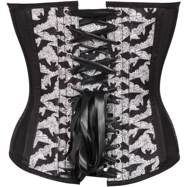 Plunge Sweetheart Bat Print Gothic Overbust Corset