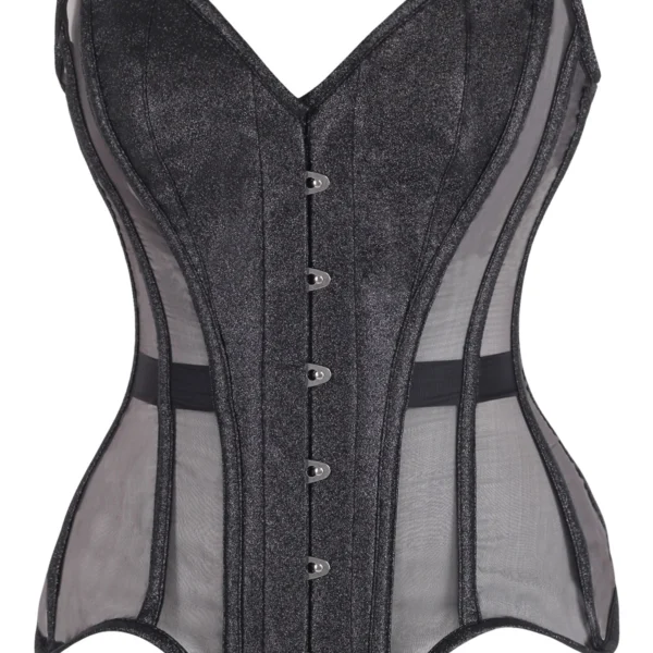 Sheer Mesh Gothic Overbust Corset Black Lace-Up Waist Cincher