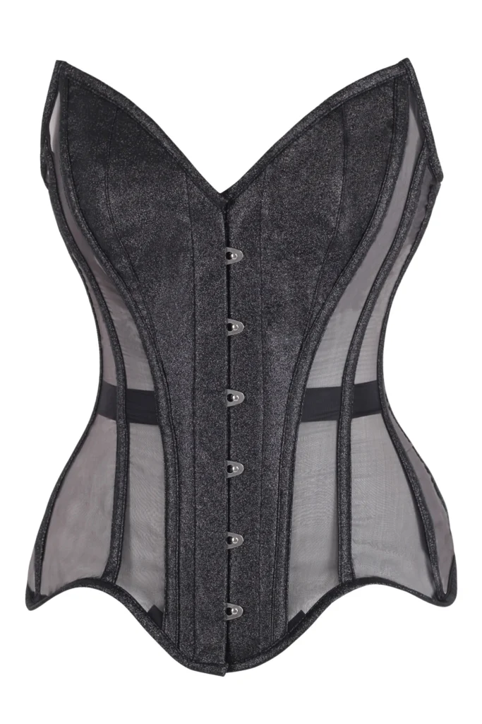 Sheer Mesh Gothic Overbust Corset Black Lace-Up Waist Cincher