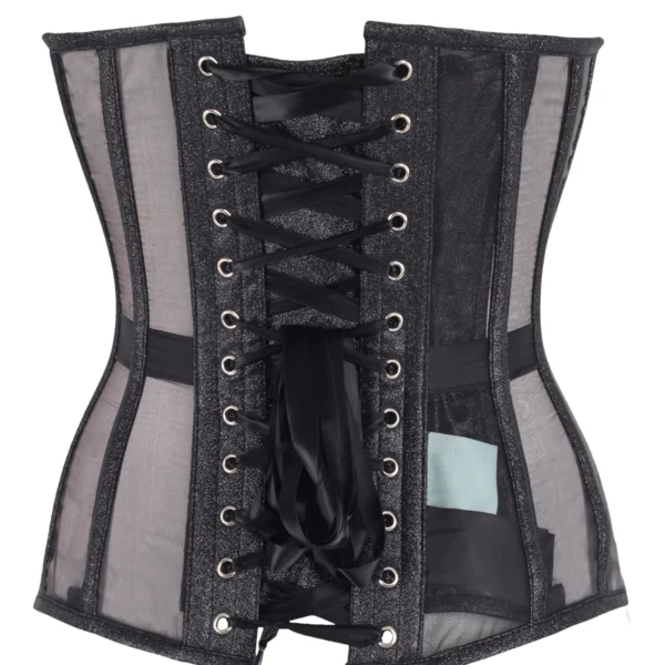 Sheer Mesh Gothic Overbust Corset Black Lace-Up Waist Cincher