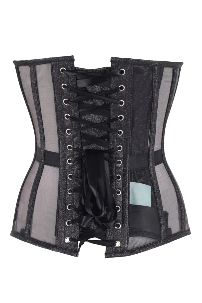 Sheer Mesh Gothic Overbust Corset Black Lace-Up Waist Cincher