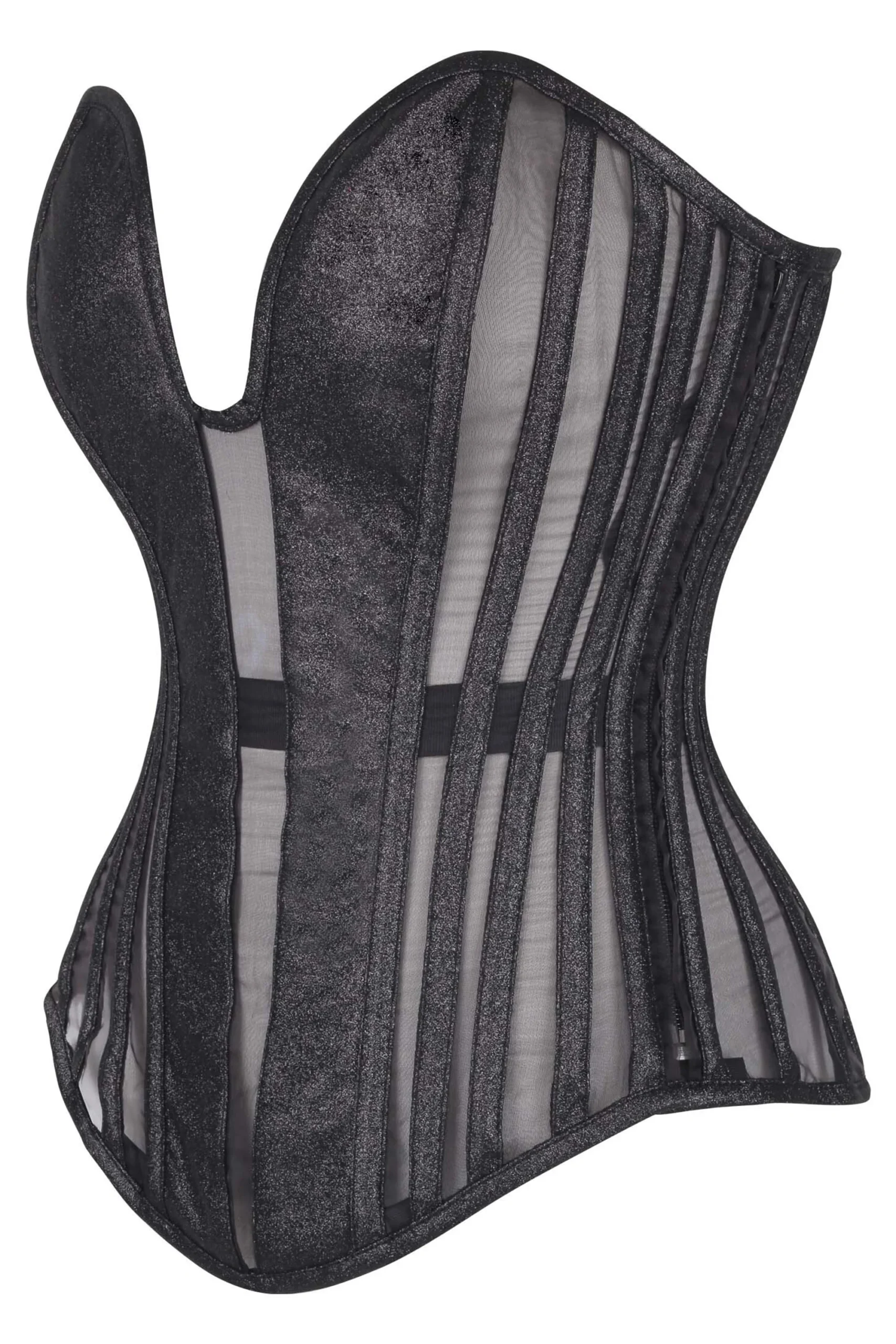 Black Overbust Gothic Corset with Plunge Neckline & Side Zip Black Overbust Gothic Corset with Plunge Neckline & Side Zip