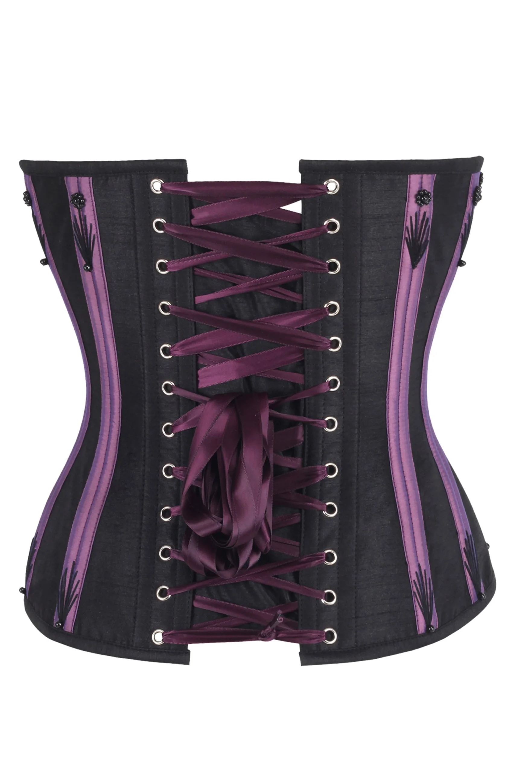 Black & Purple Overbust Corset with Black Flossing Black & Purple Overbust Corset with Black Flossing