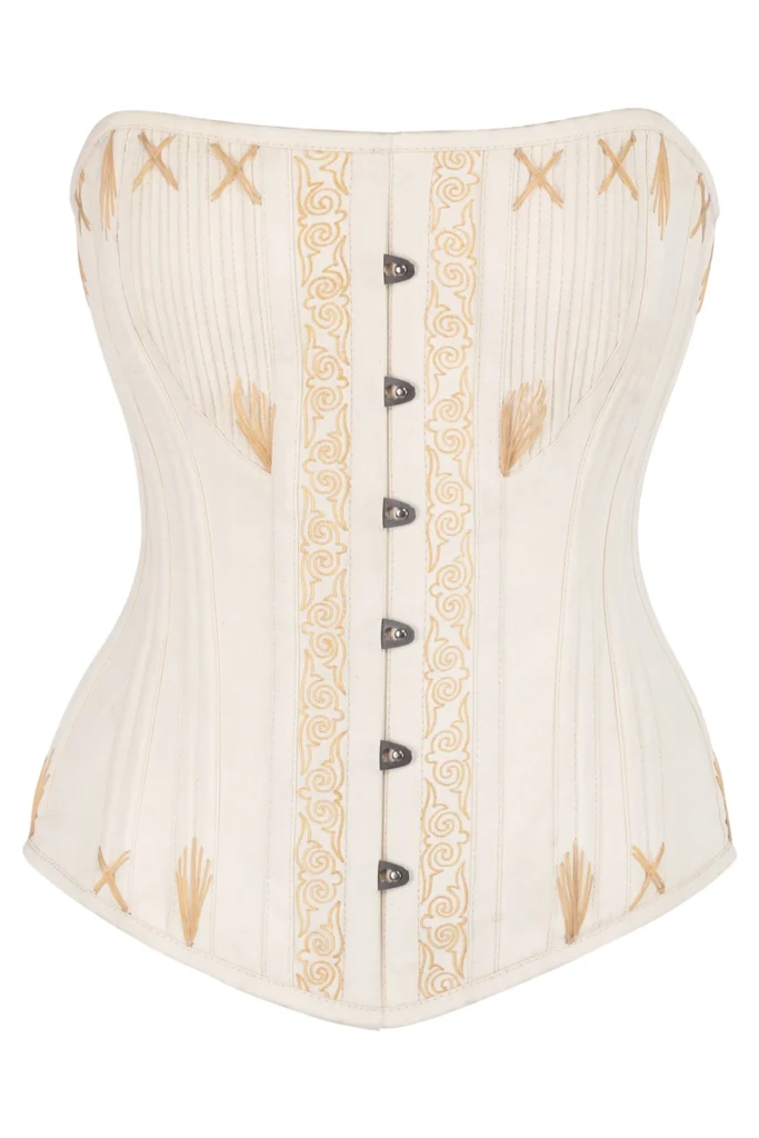 Beige Steel Boned Overbust Corset with Decorative Flossing