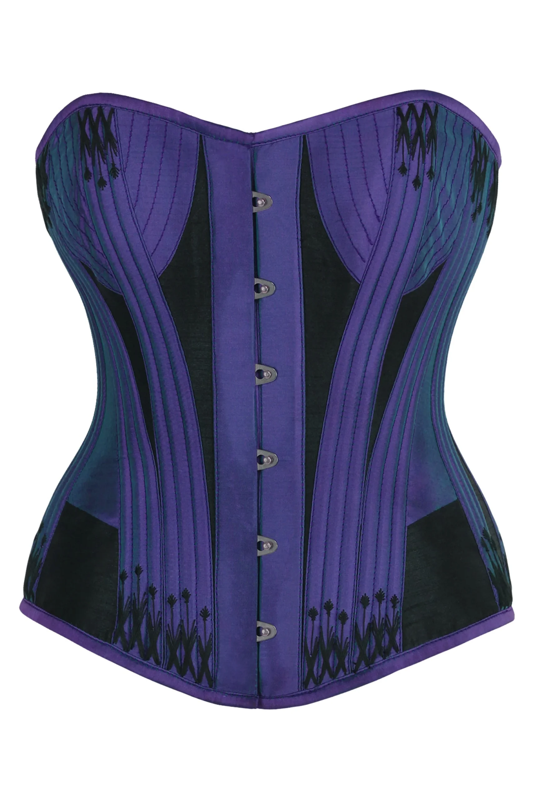 Deep Purple & Black Overbust Corset with Black Flossing Detail Deep Purple & Black Overbust Corset with Black Flossing Detail