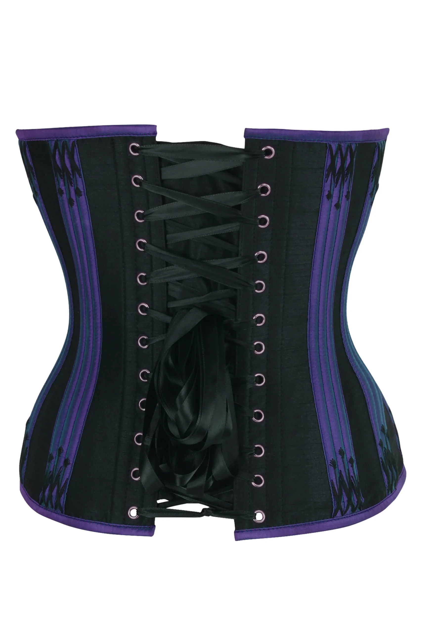 Deep Purple & Black Overbust Corset with Black Flossing Detail Deep Purple & Black Overbust Corset with Black Flossing Detail