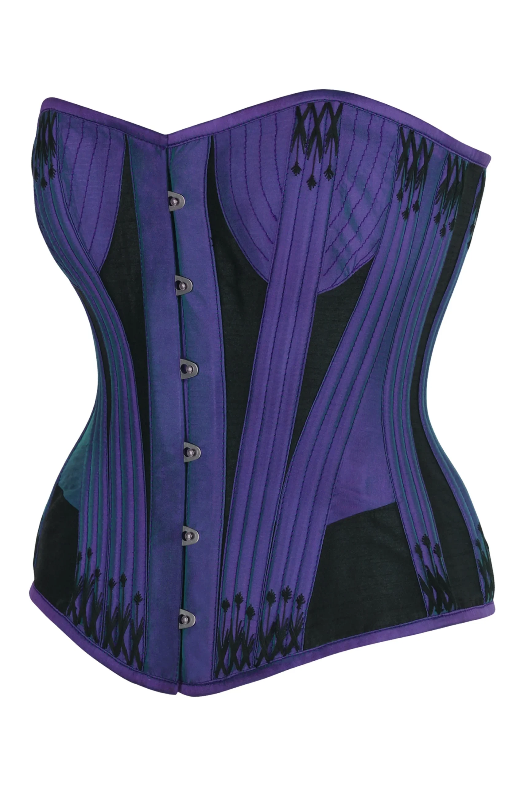 Deep Purple & Black Overbust Corset with Black Flossing Detail Deep Purple & Black Overbust Corset with Black Flossing Detail