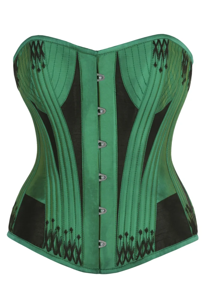 Green & Black Overbust Corset with Black Flossing