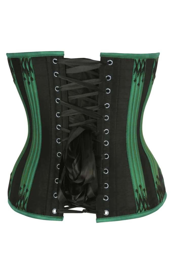 Green & Black Overbust Corset with Black Flossing