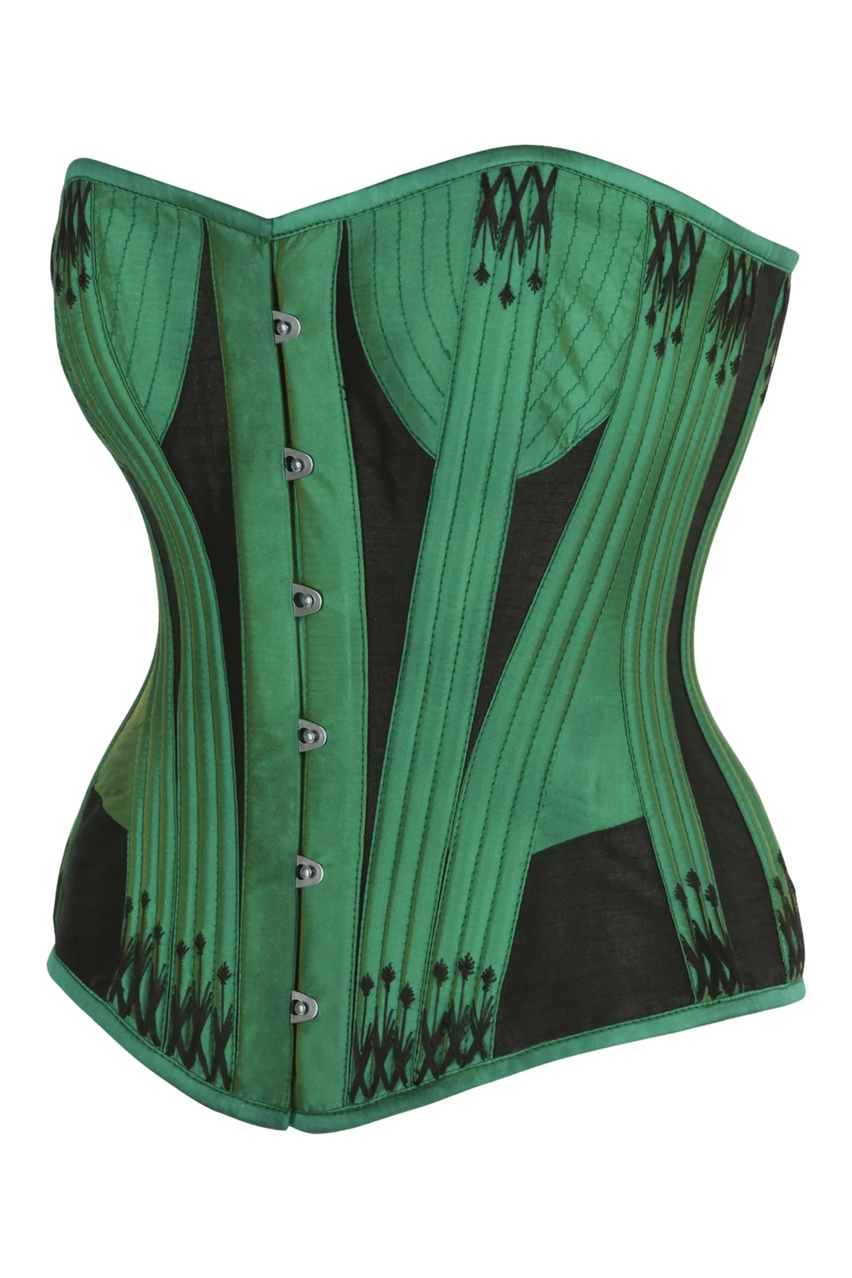 Green & Black Overbust Corset with Black Flossing Green & Black Overbust Corset with Black Flossing