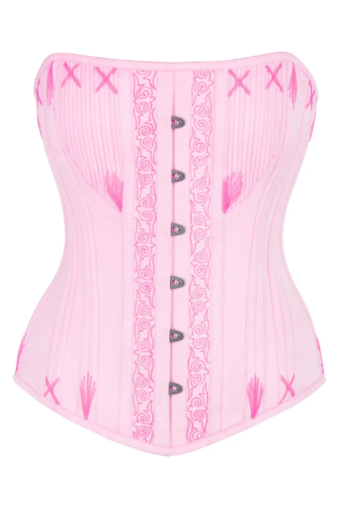 Pink Overbust Steel Boned Corset with Decorative Flossing