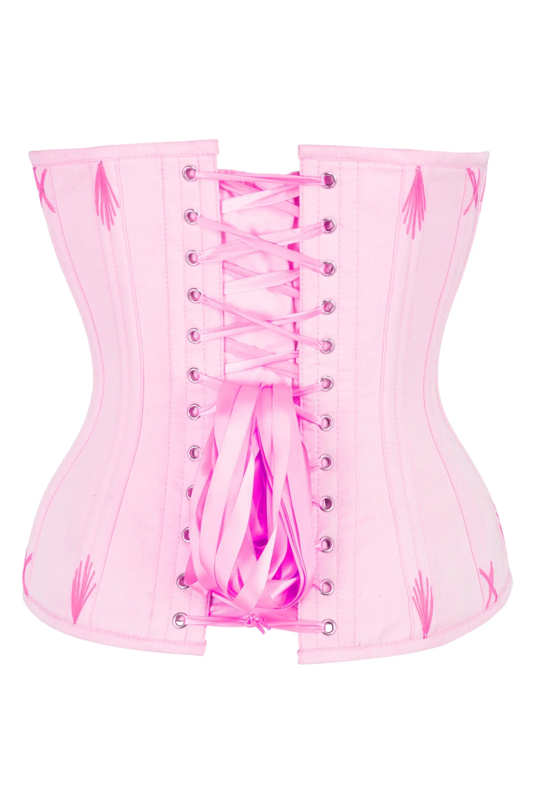 Pink Overbust Steel Boned Corset with Decorative Flossing Pink Overbust Steel Boned Corset with Decorative Flossing
