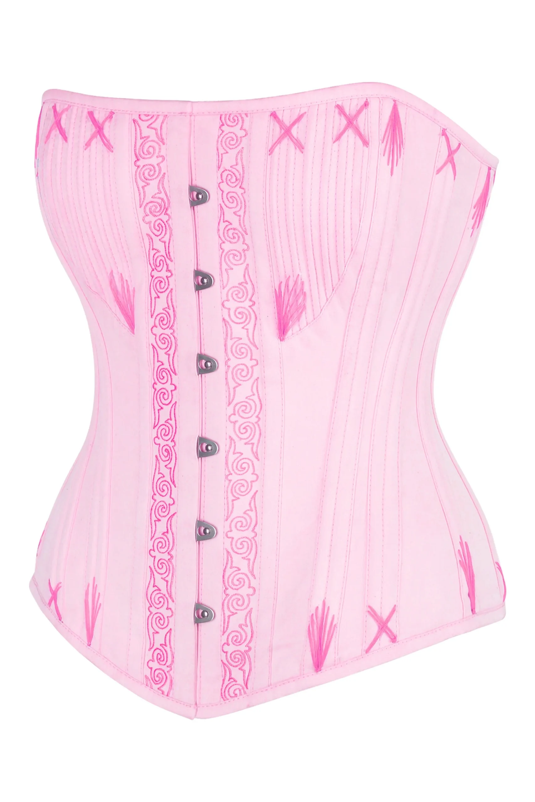 Pink Overbust Steel Boned Corset with Decorative Flossing Pink Overbust Steel Boned Corset with Decorative Flossing