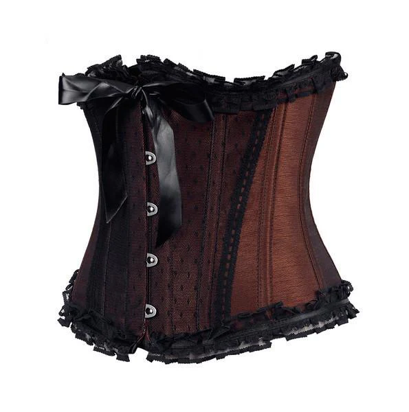 Brown Burlesque Underbust Satin Corset with Lace