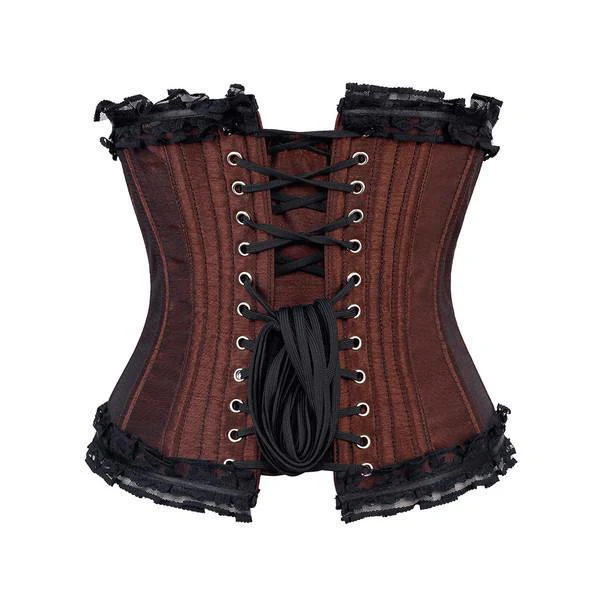 Brown Burlesque Underbust Satin Corset with Lace