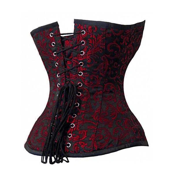 Burgundy Brocade Overbust Waist Training Gothic Corset