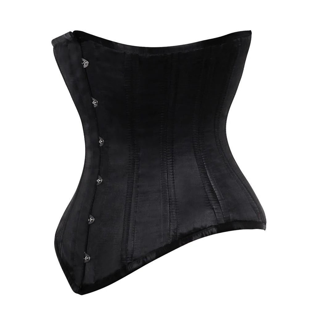 Black Satin Longline Waist Training Curvy Corset