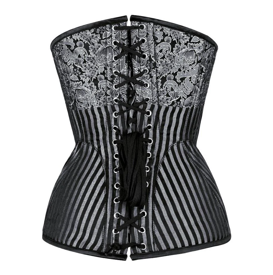 Steel boned Brocade Overbust Silver Corset Steel boned Brocade Overbust Silver Corset