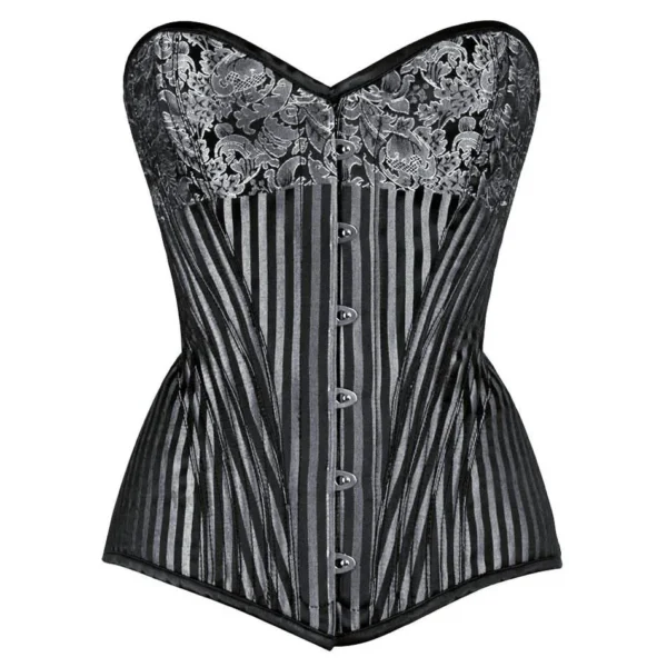 Steel boned Brocade Overbust Silver Corset