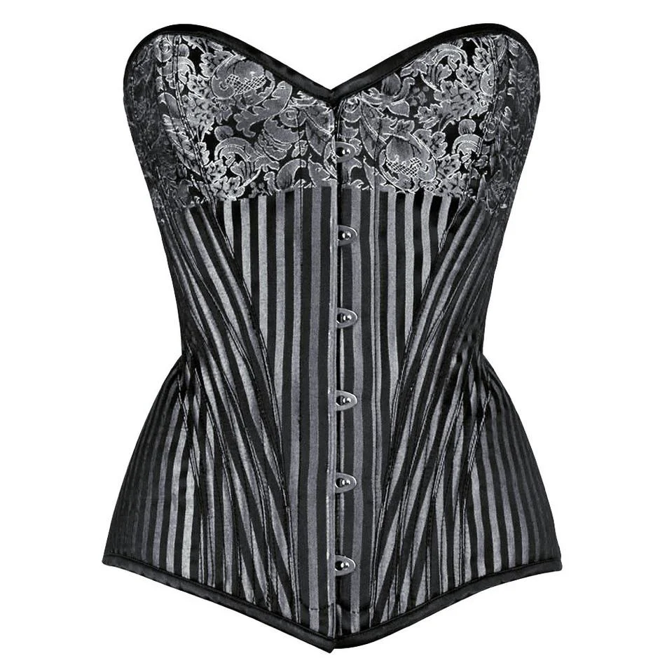 Steel boned Brocade Overbust Silver Corset Steel boned Brocade Overbust Silver Corset