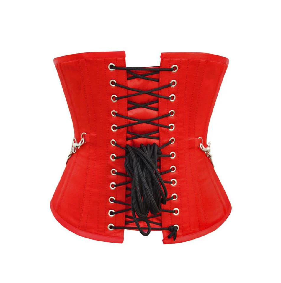 Red Underbust Satin Corset with Buckles and Chains