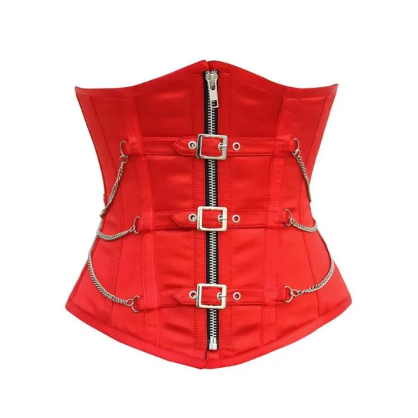 Red Underbust Satin Corset with Buckles and Chains
