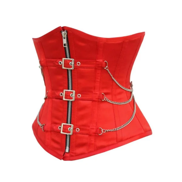 Red Underbust Satin Corset with Buckles and Chains