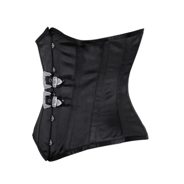 Gothic Satin Black Underbust Corset With Buckle Front