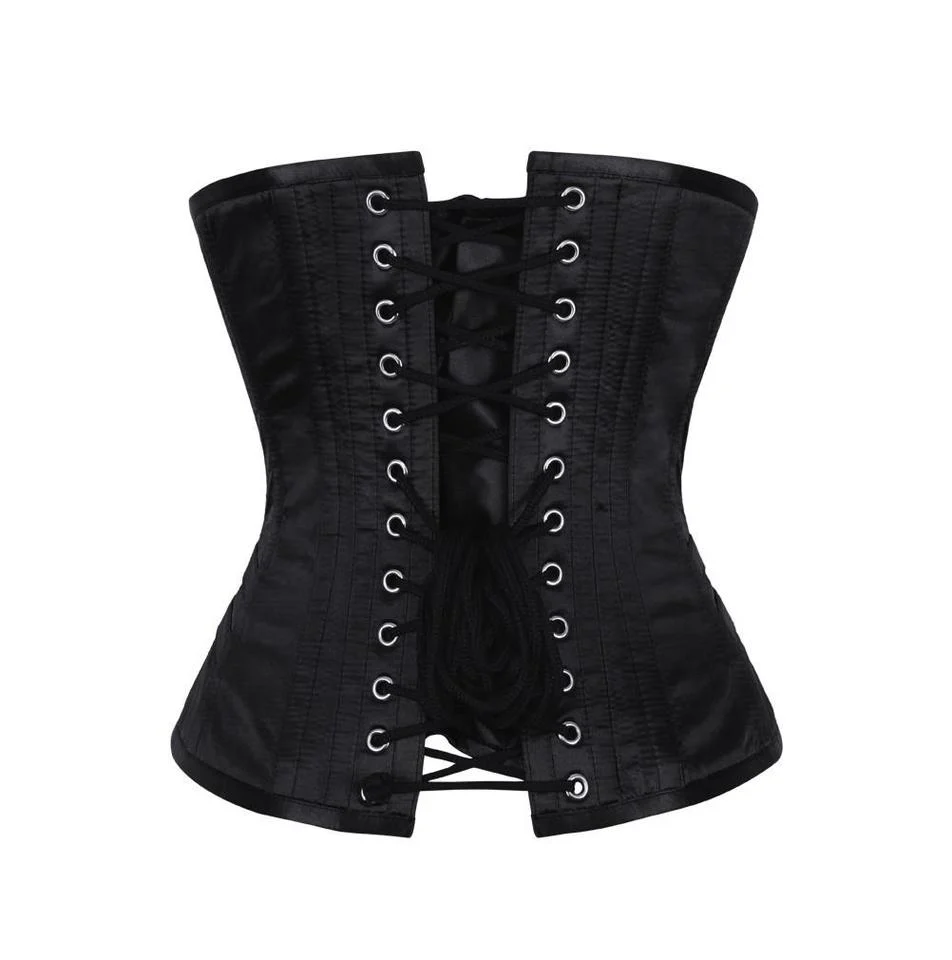 Steel Boned Black Satin Steampunk Underbust Waist Corset