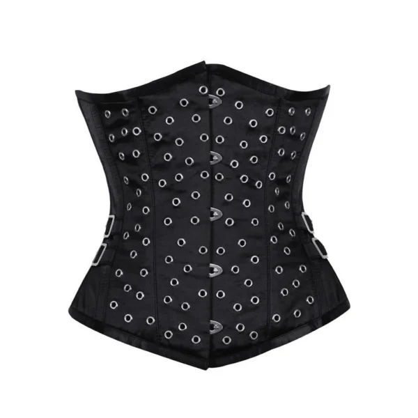 Steel Boned Black Satin Steampunk Underbust Waist Corset
