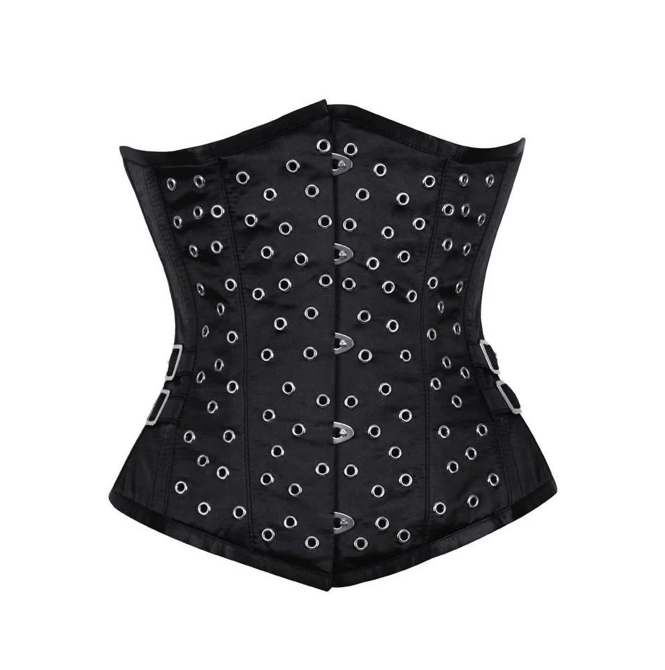 Steel Boned Black Satin Steampunk Underbust Waist Corset