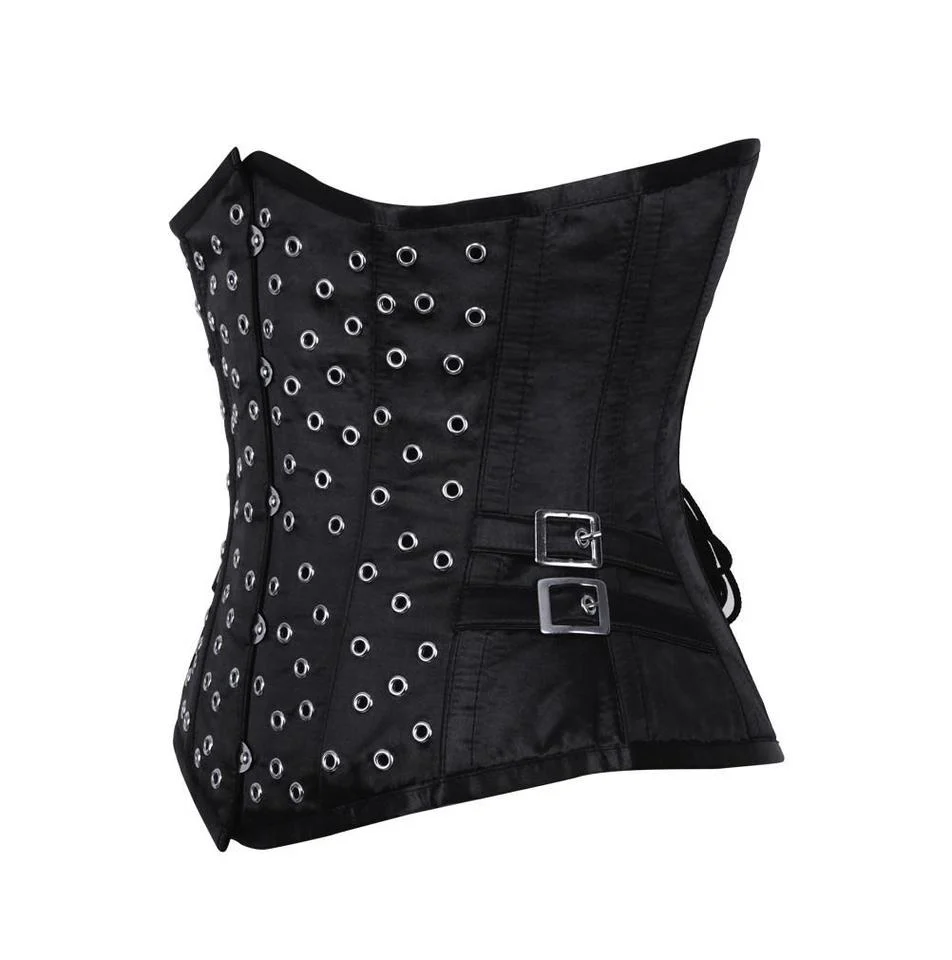 Steel Boned Black Satin Steampunk Underbust Waist Corset
