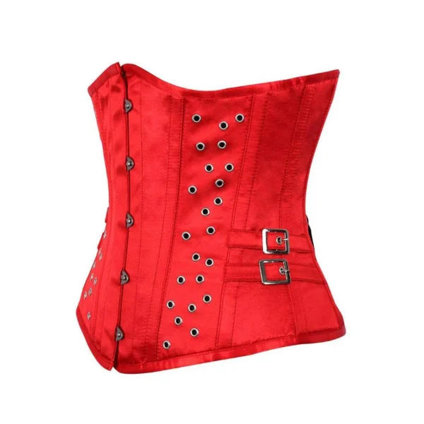 Red Satin Underbust Waist Cinching Corset with Buckles