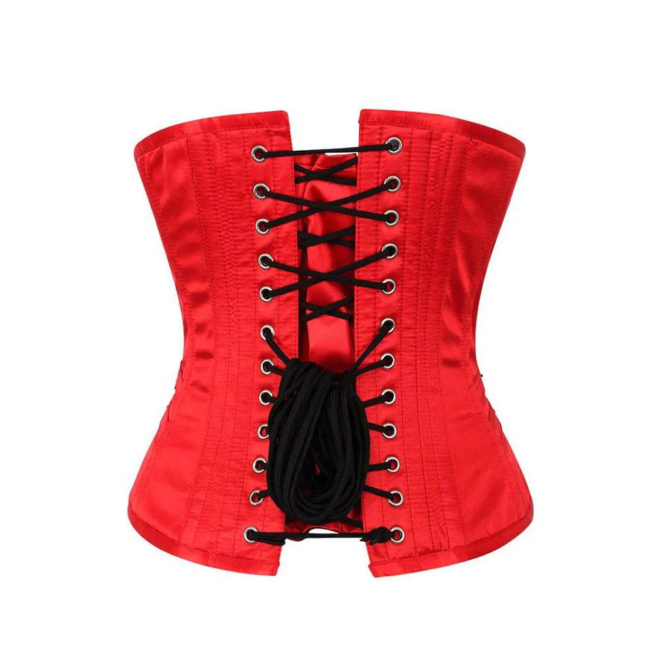 Red Satin Underbust Waist Cinching Corset with Buckles Red Satin Underbust Waist Cinching Corset with Buckles