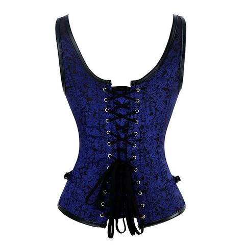 Brocade Blue Gothic Overbust Corset With Straps