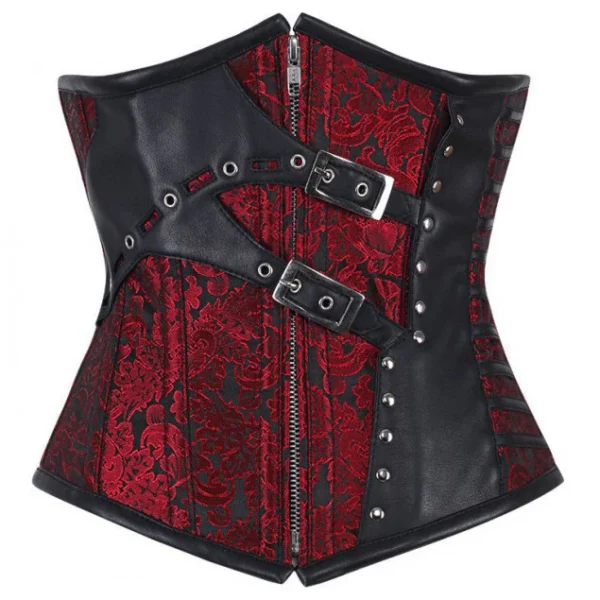 Brocade Gothic Underbust Corset With Leather