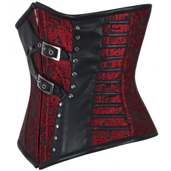 Brocade Gothic Underbust Corset With Leather