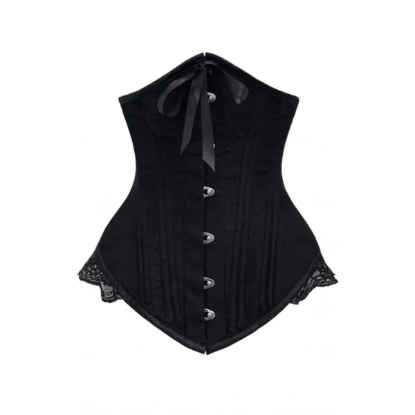 Black Longline Underbust With Black Bow And Lace Detail