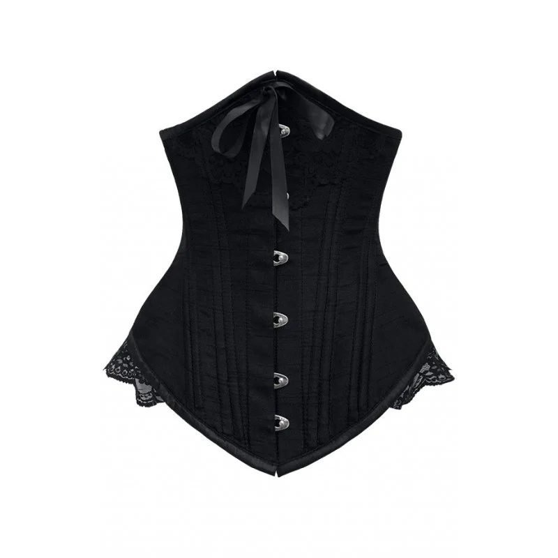 Black Longline Underbust With Black Bow And Lace Detail