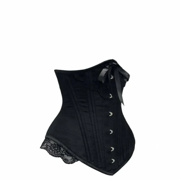 Black Longline Underbust With Black Bow And Lace Detail