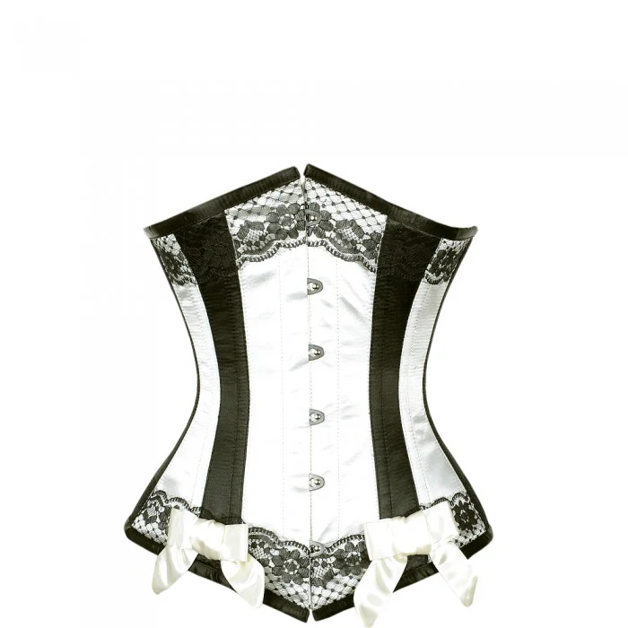 Ivory Satin Underbust Corset With Black Panels