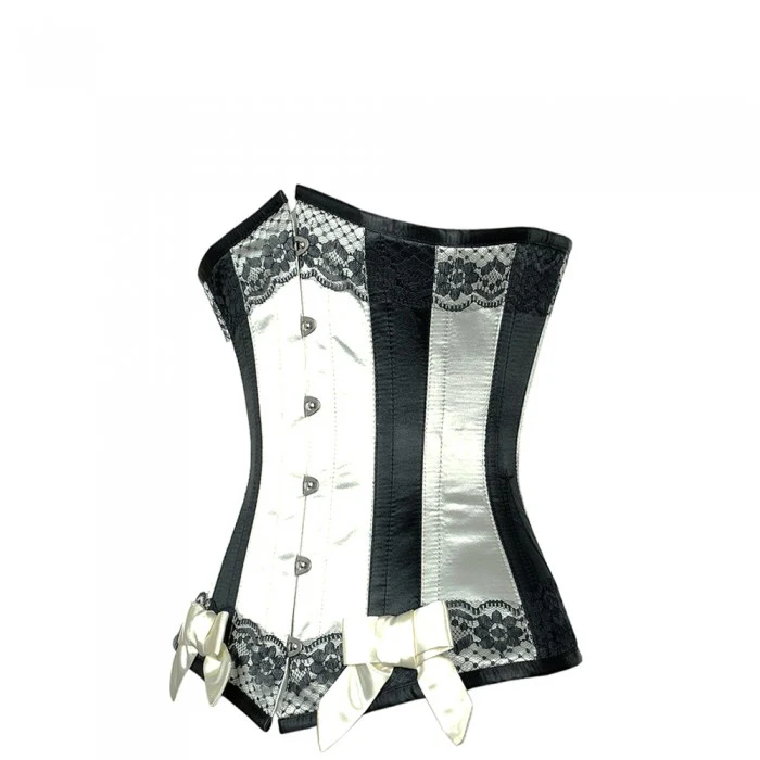 Ivory Satin Underbust Corset With Black Panels