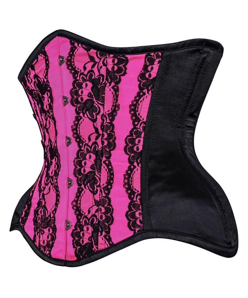 Curvy Magenta Lace Satin Waist Training Curvy Corset