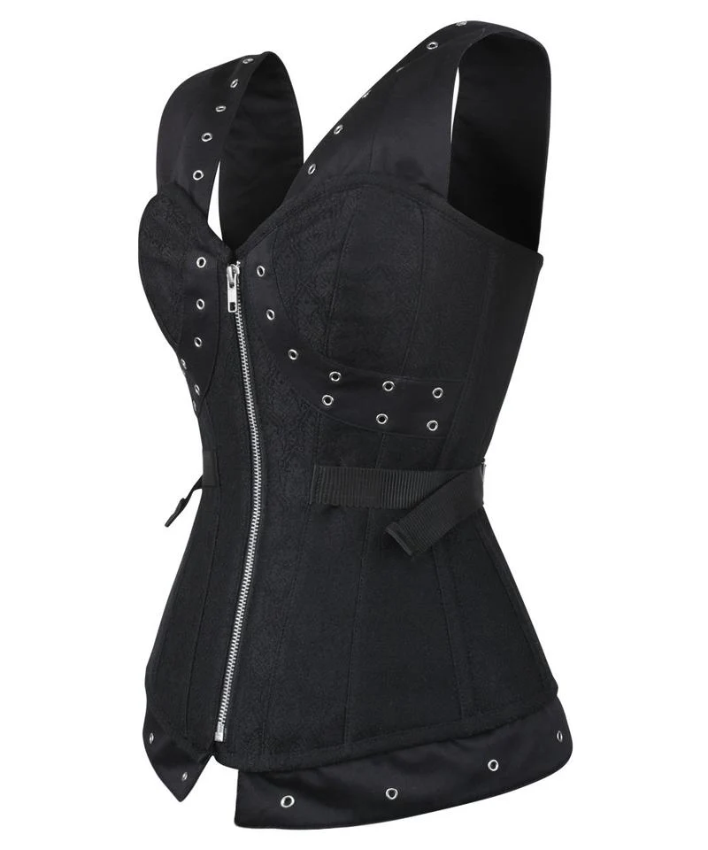 Brocade Gothic Overbust Corset with Halter Straps