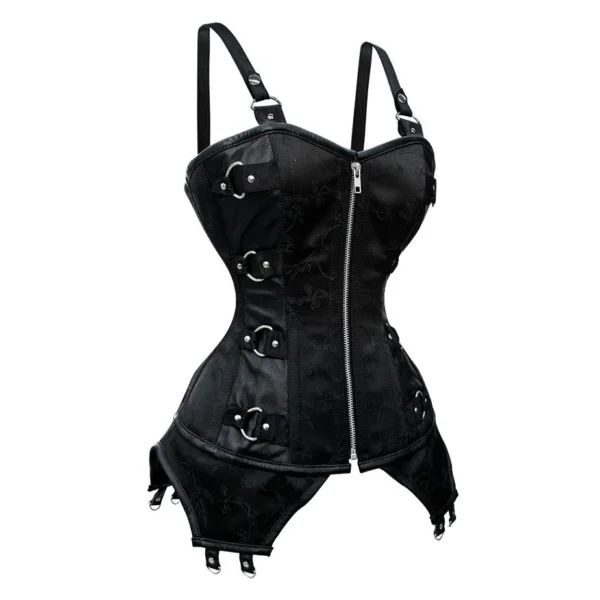 Black Brocade Gothic Overbust Corset with Shoulder Straps