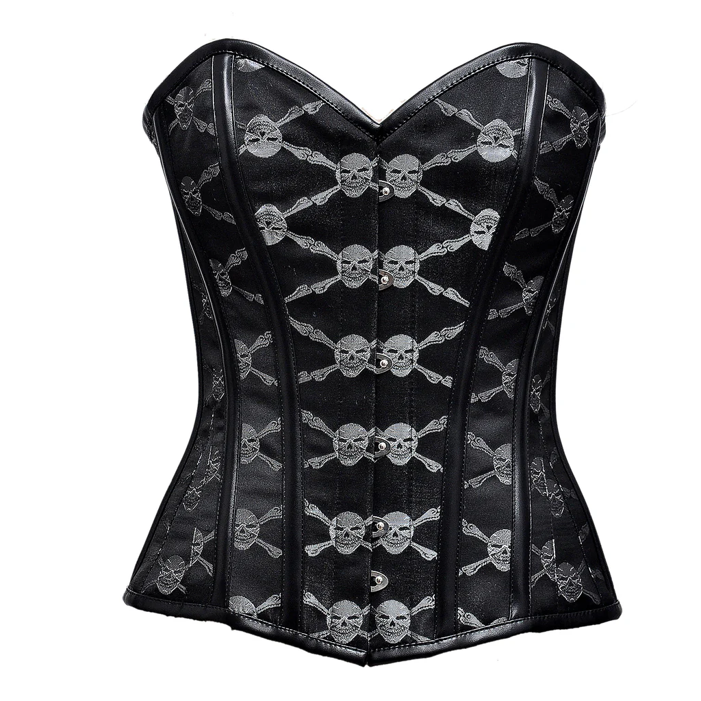 Hop Silver Skull Brocade Overbust Steel Bond Corset Hop Silver Skull Brocade Overbust Steel Bond Corset
