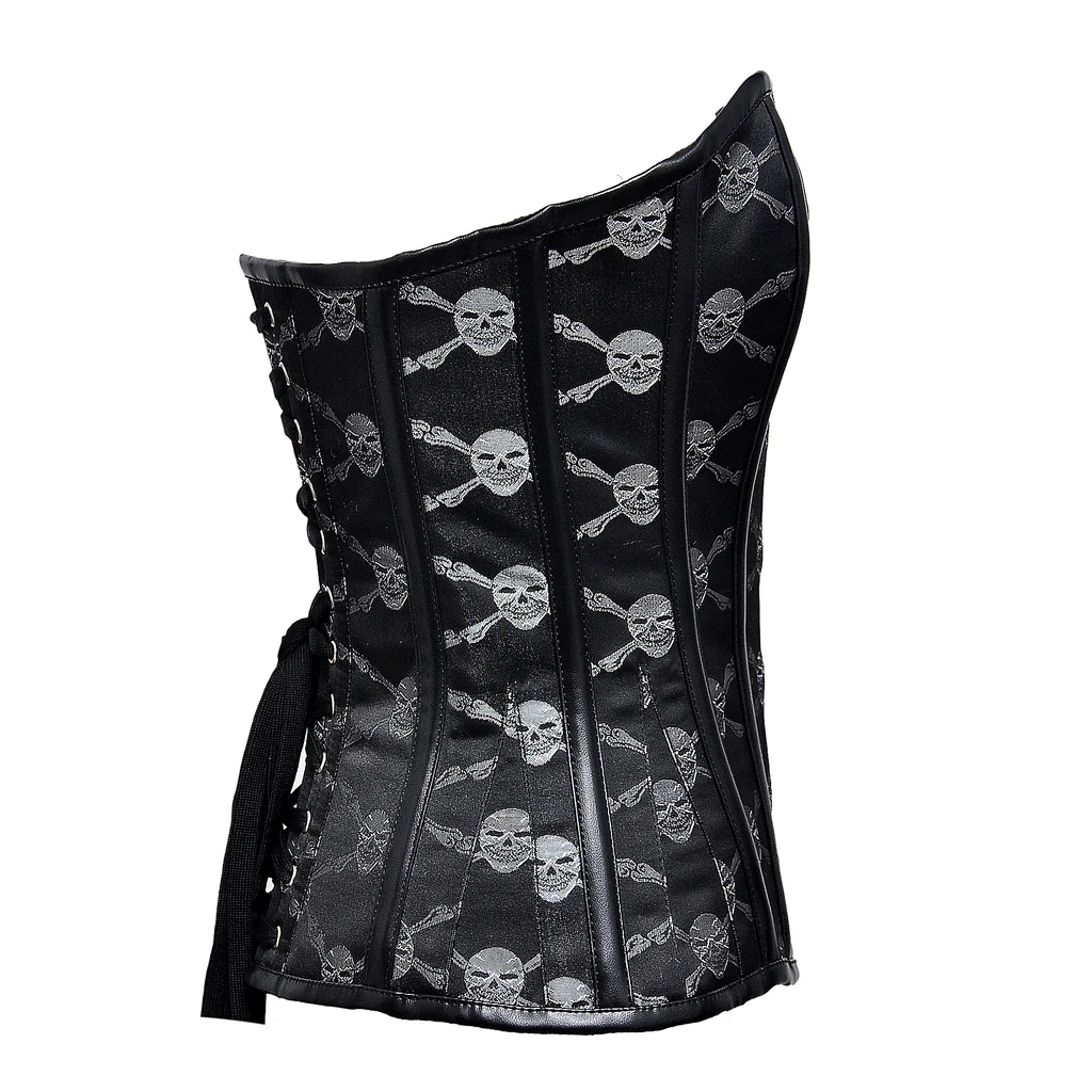 Hop Silver Skull Brocade Overbust Steel Bond Corset Hop Silver Skull Brocade Overbust Steel Bond Corset