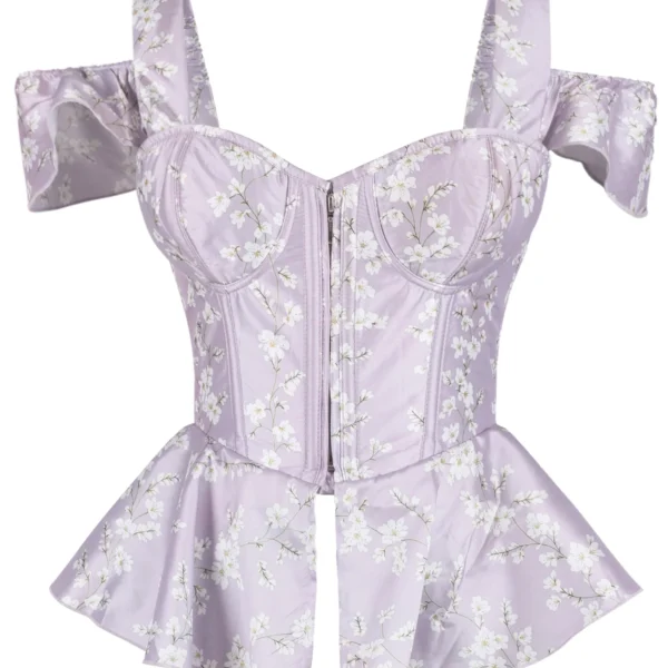 Lilac Off-Shoulder Peplum Gothic Corset Top with Sleeves