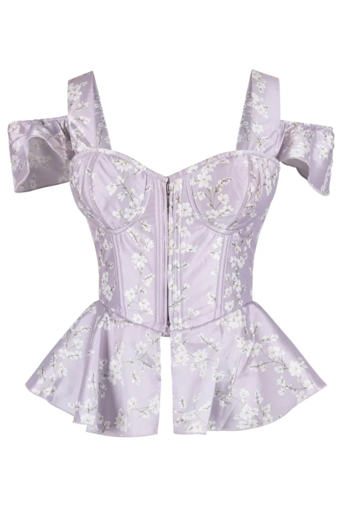 Lilac Off-Shoulder Peplum Gothic Corset Top with Sleeves