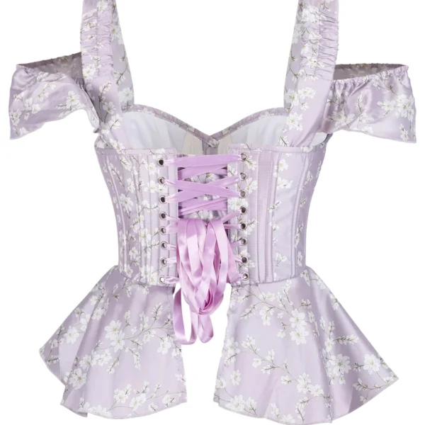 Lilac Off-Shoulder Peplum Gothic Corset Top with Sleeves